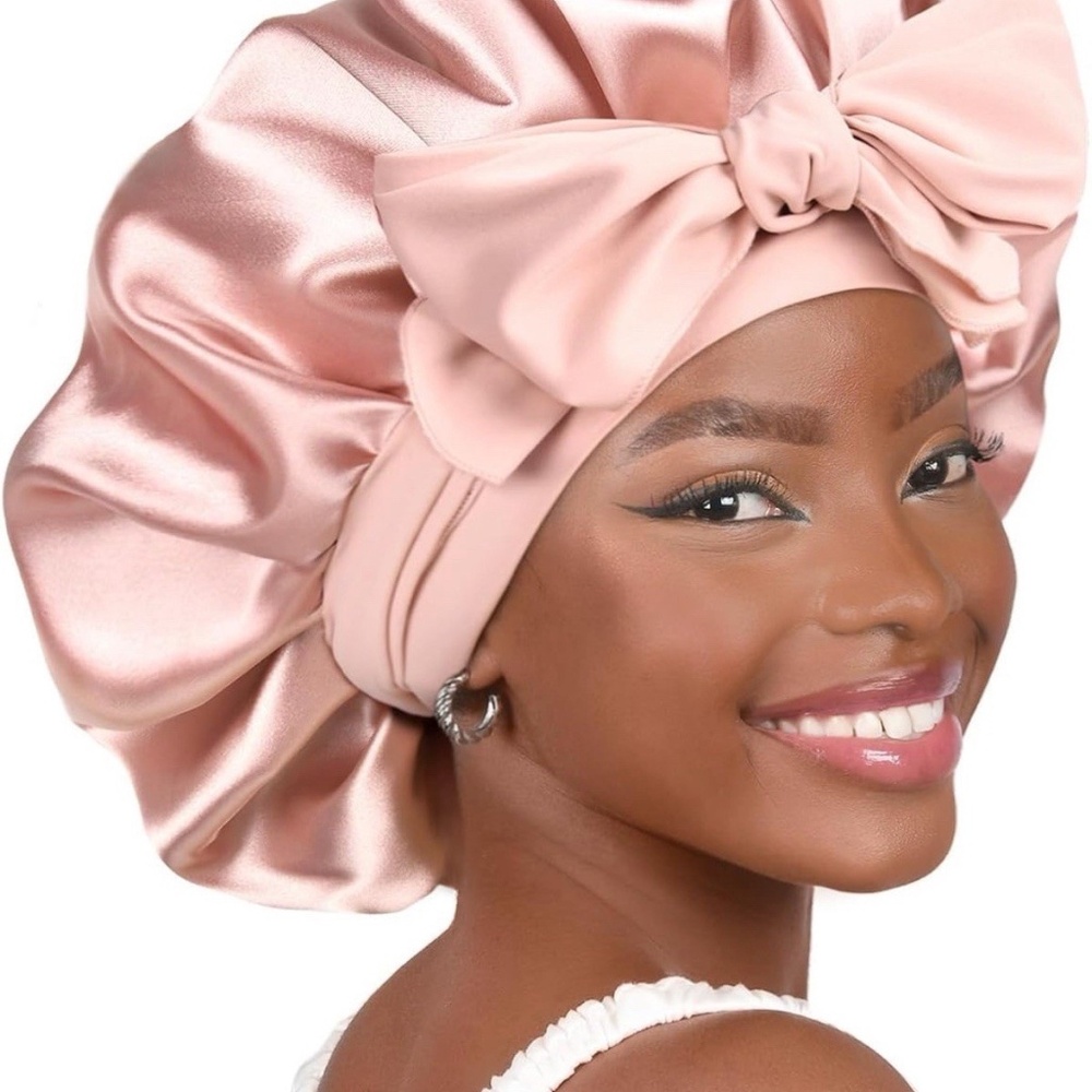 YANIBEST Women's Silk Satin Bonnet I Double Layered I Blush Pink Sleeping Bonnet